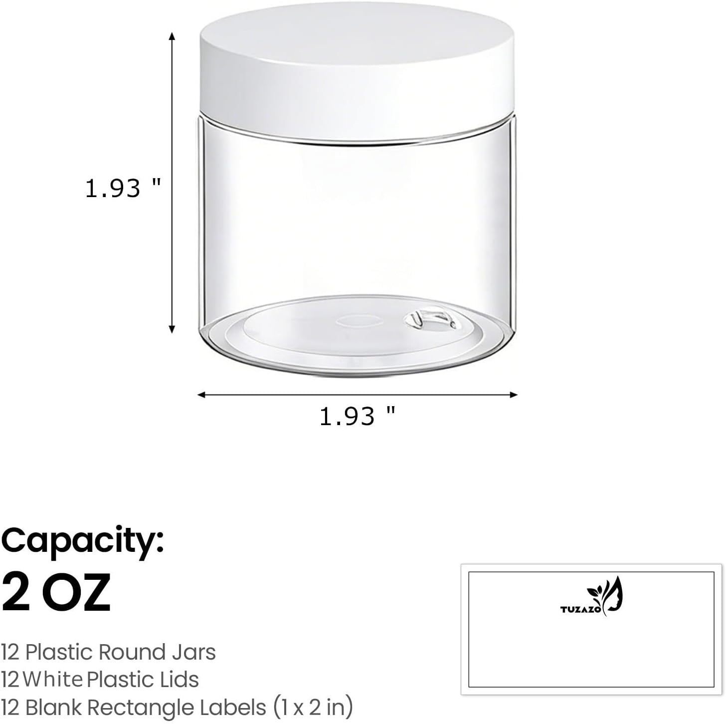 12 Pack 2 Oz Plastic Jars with White Lids, 2Oz Small Plastic Containers with Lid
