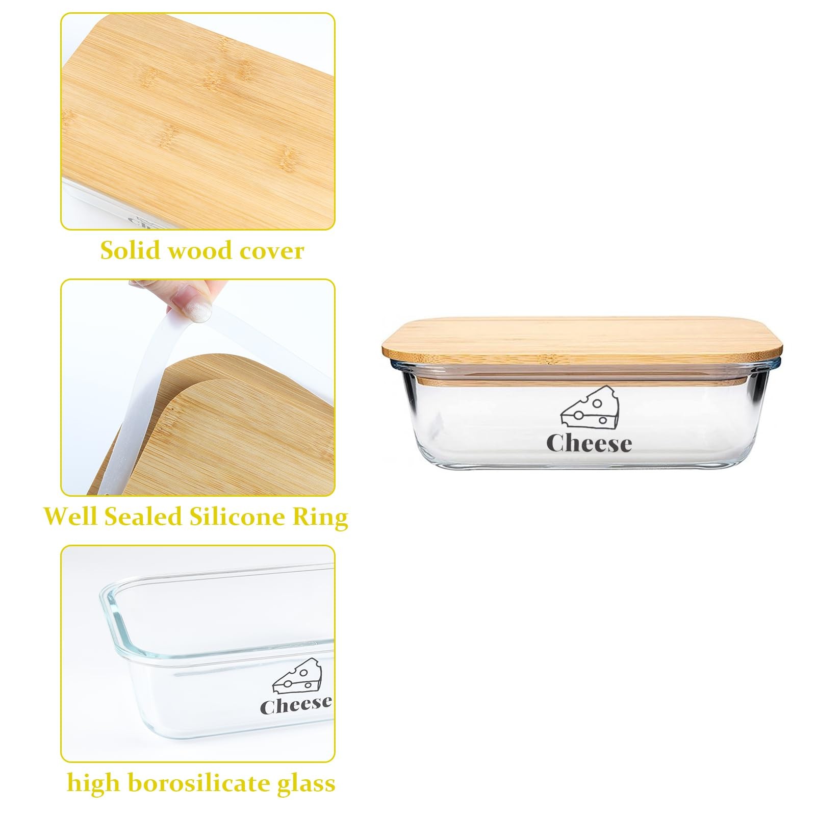 Yomjarl Cheese Container for 8.6 X 6.4 X 2.5 Inches, transparent