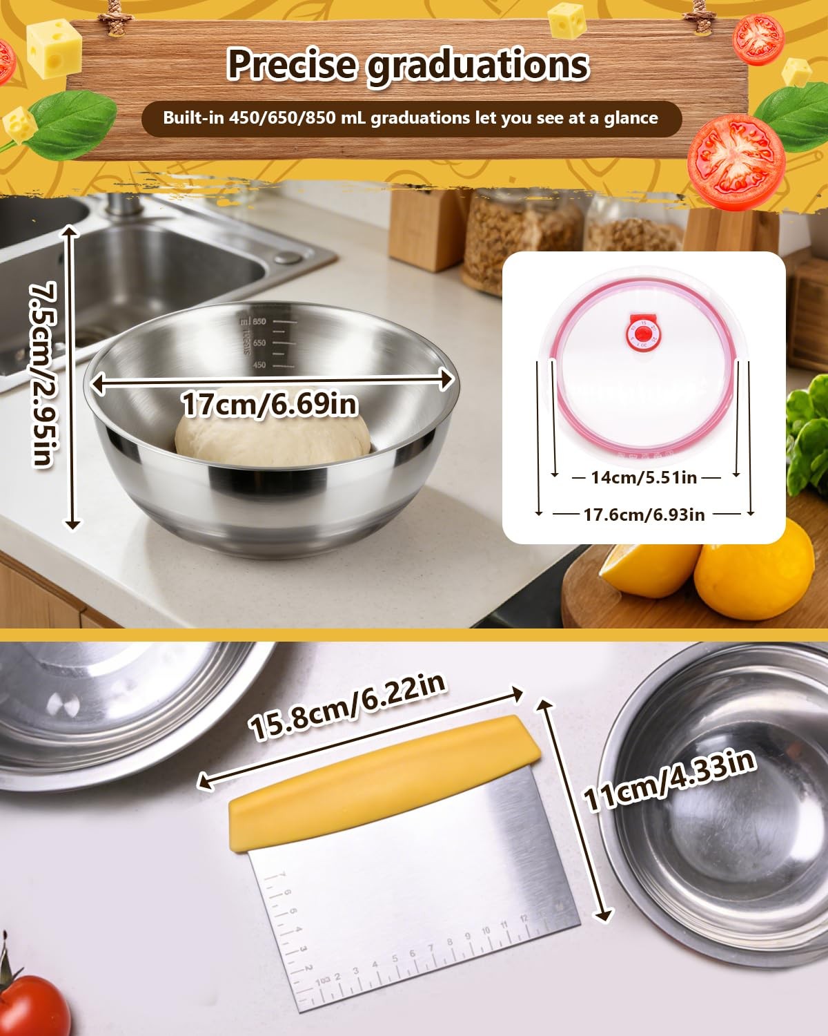 3 Pack Pizza Dough Proofing Containers, 29 oz/850 ml Stainless Steel Proofing…