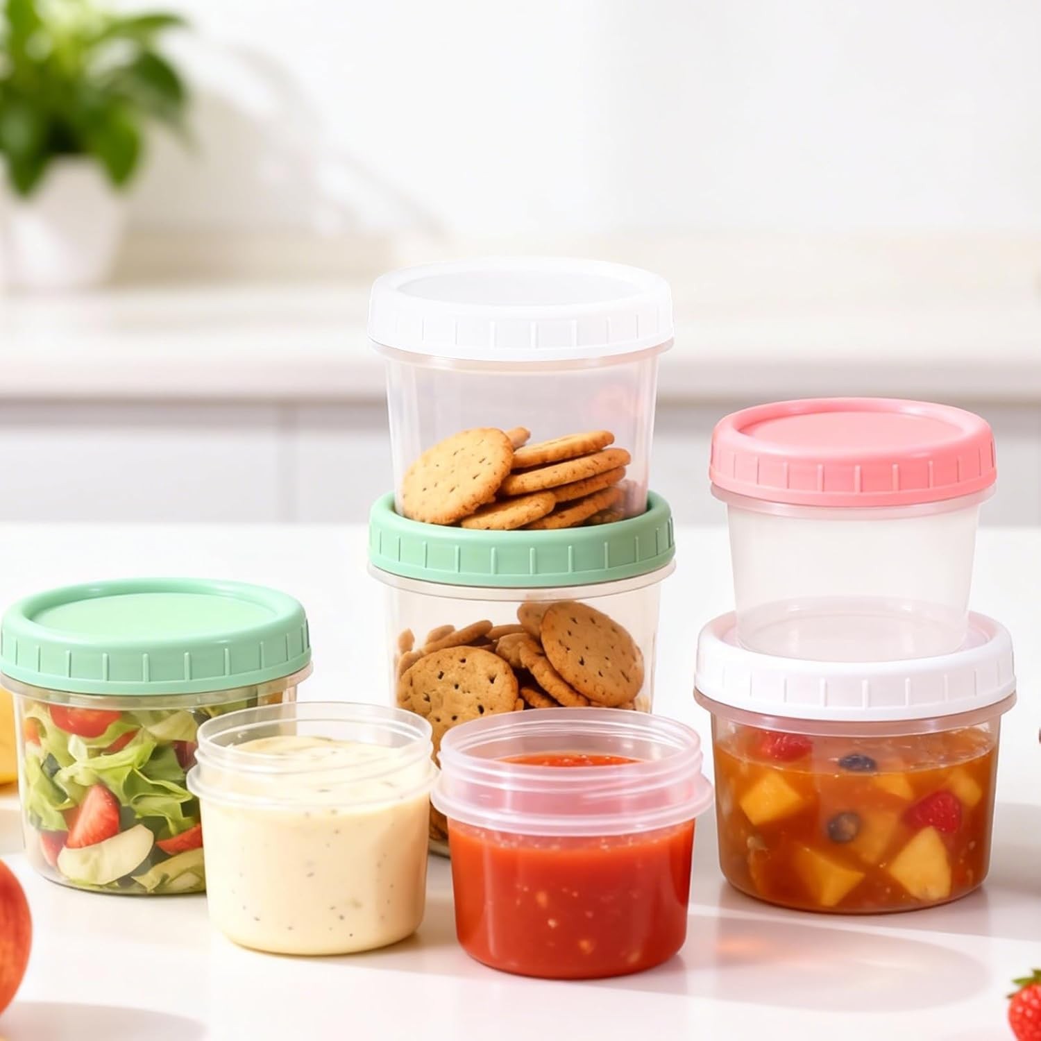 4 oz Small Plastic Containers with Twist on Lids [20 Sets] Stackable Little