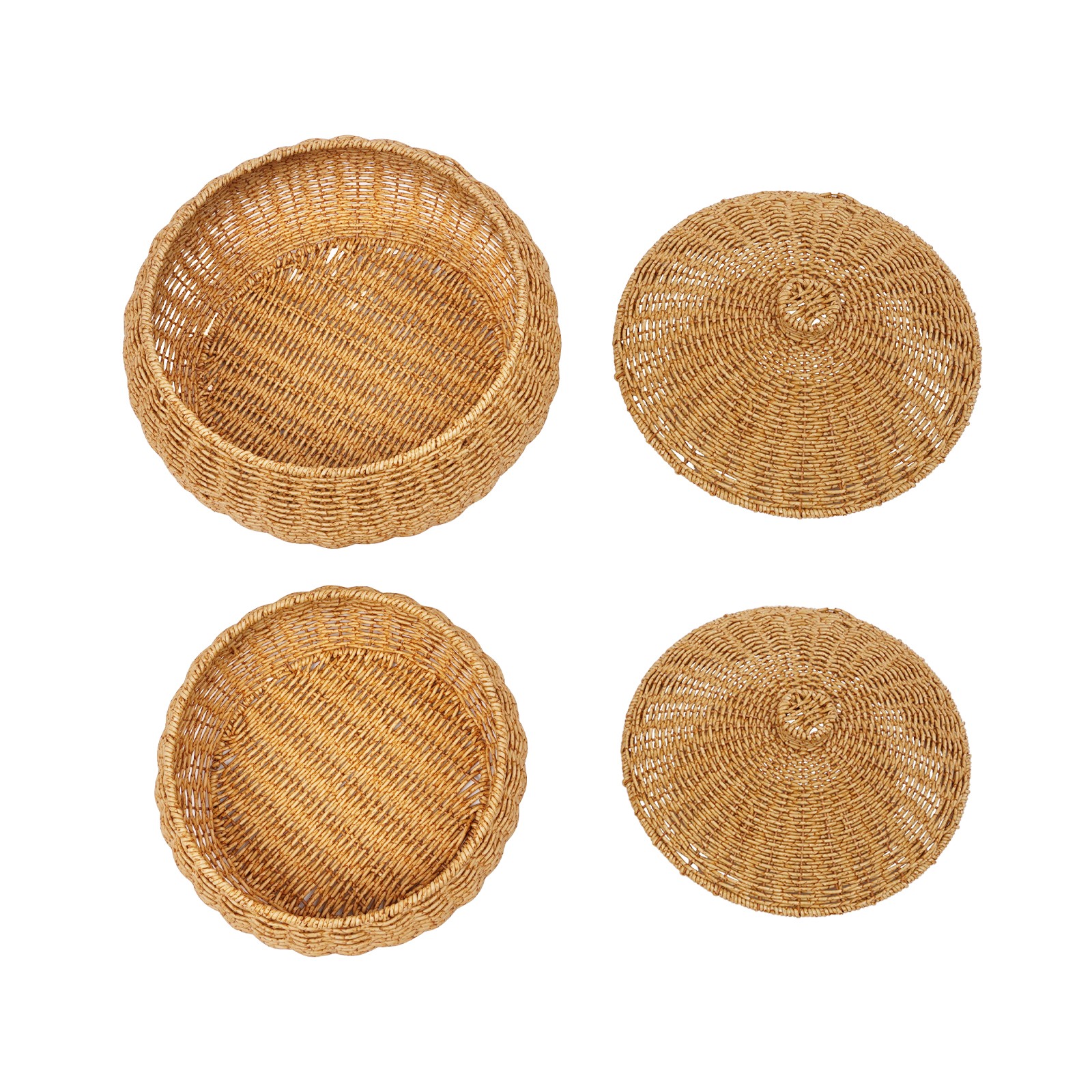 2PCS Vintage Farmhouse Round Hand Woven Storage Basket with Lids for Home