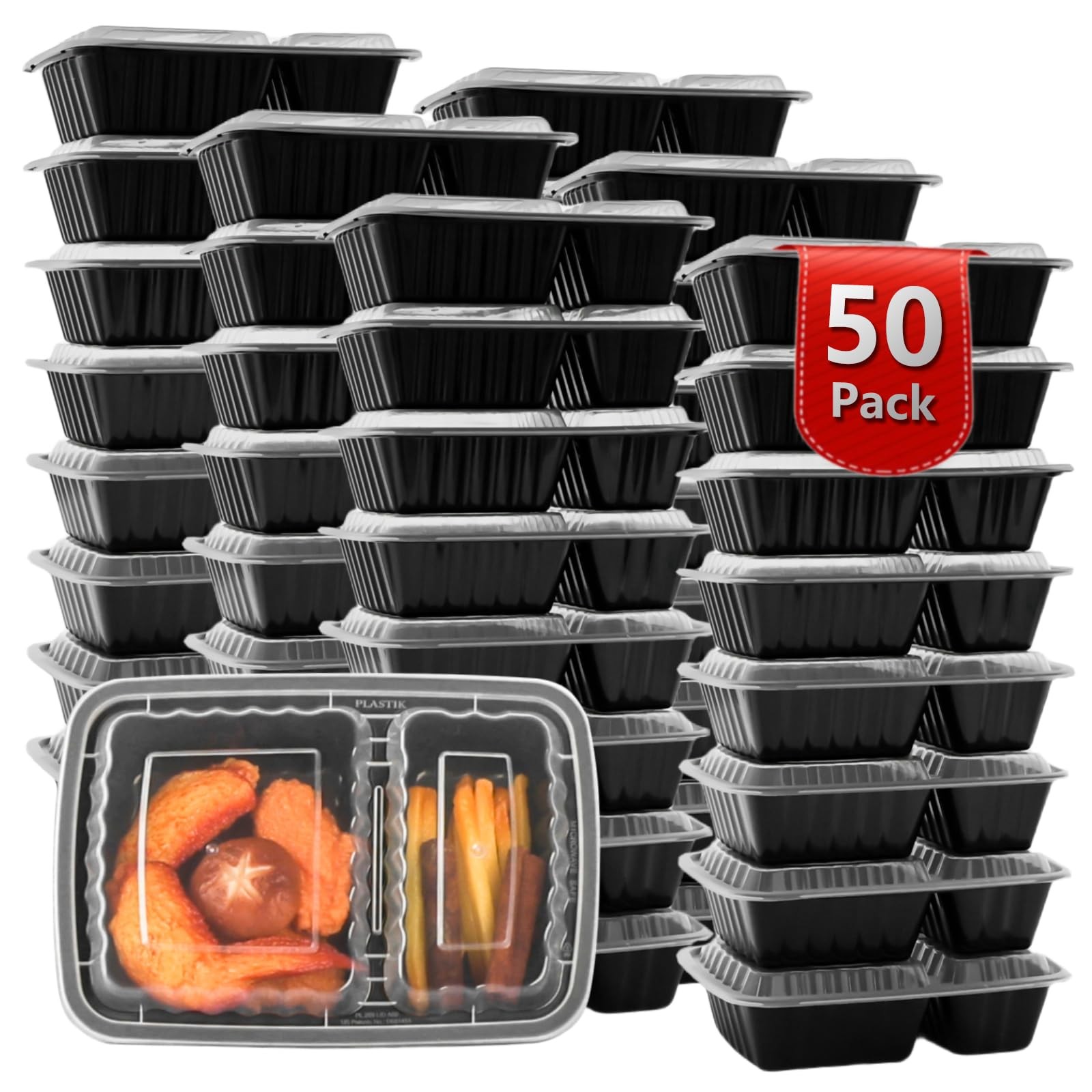 Meal Prep Containers 2 Compartment 50 Pack, 28 oz Divided Reusable Food Stora…