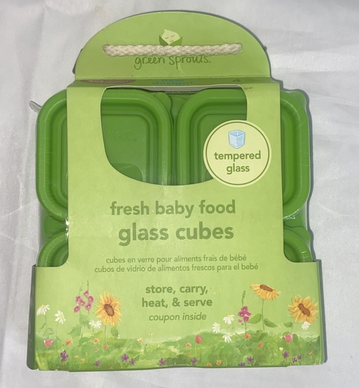 Green Sprouts Tempered Glass Leak-proof Baby Food Cubes 2oz 4-Pack Stackable