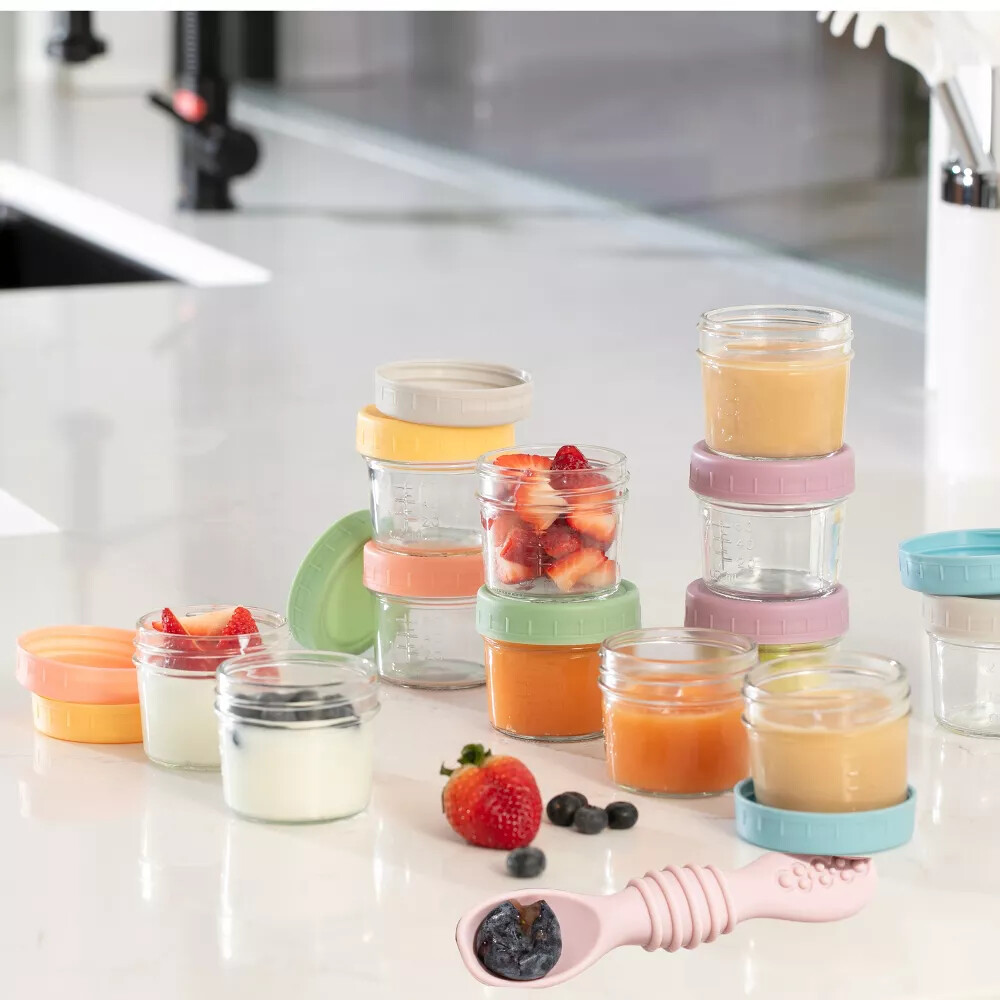 12-Pack Glass Baby Food Storage Jars with Lids, 6-Pack Silicone Baby Spoons