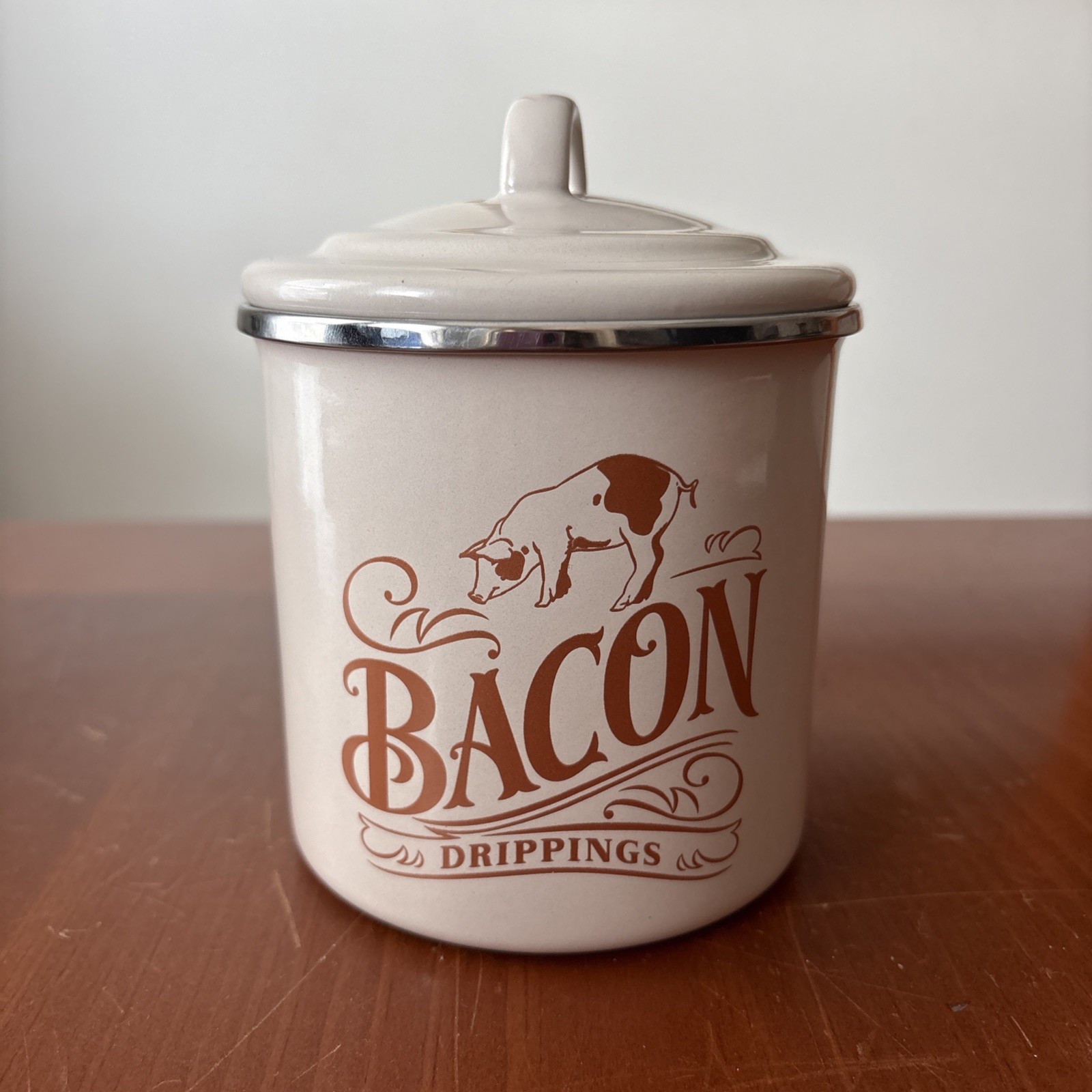 Ayesha Curry Bacon Grease Can Enamel on Steel Container Lid French Vanilla 4×4