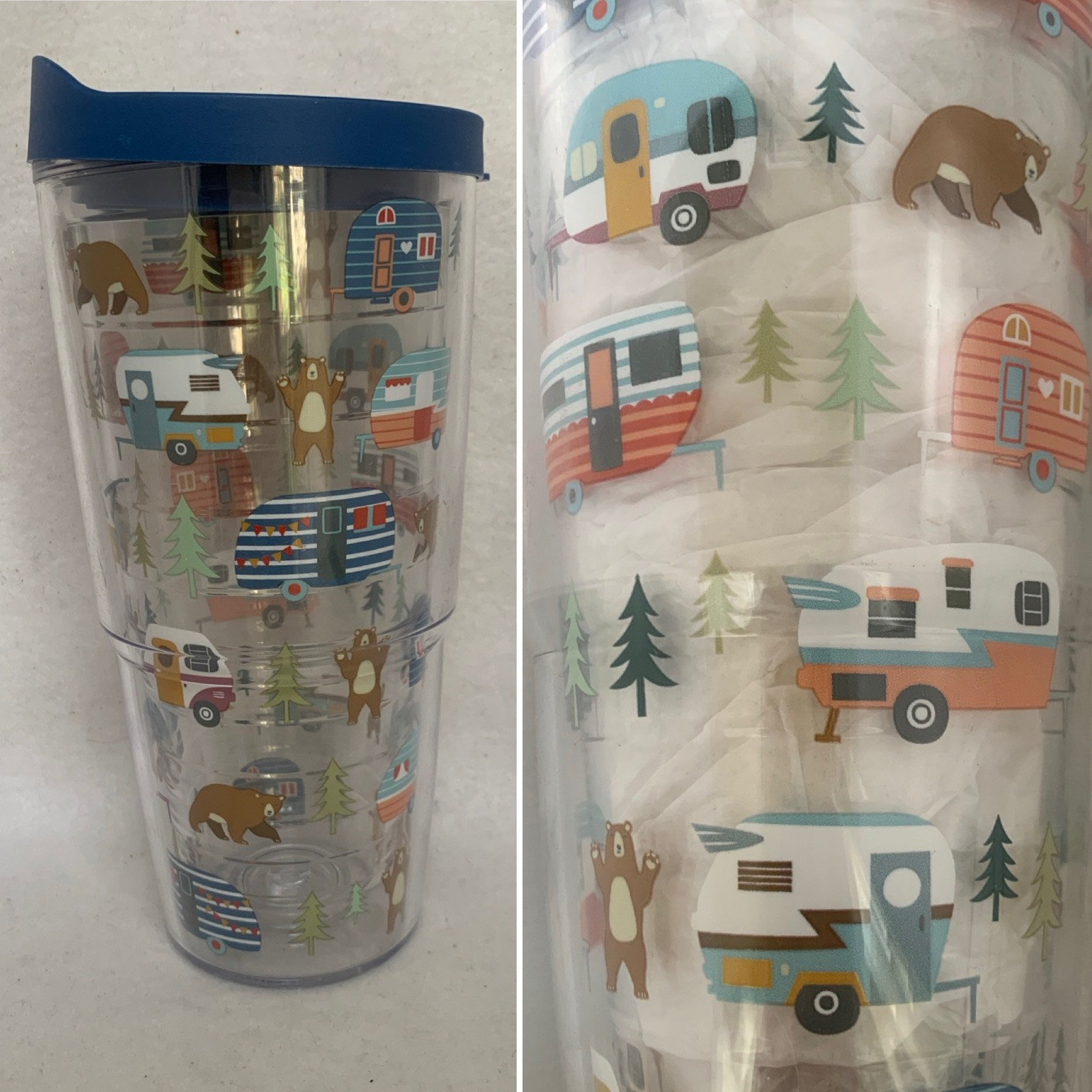 Tervis Trailer Bears Wrap 24 Oz. BPA Free Insulated Tumbler with Travel Lid EUC