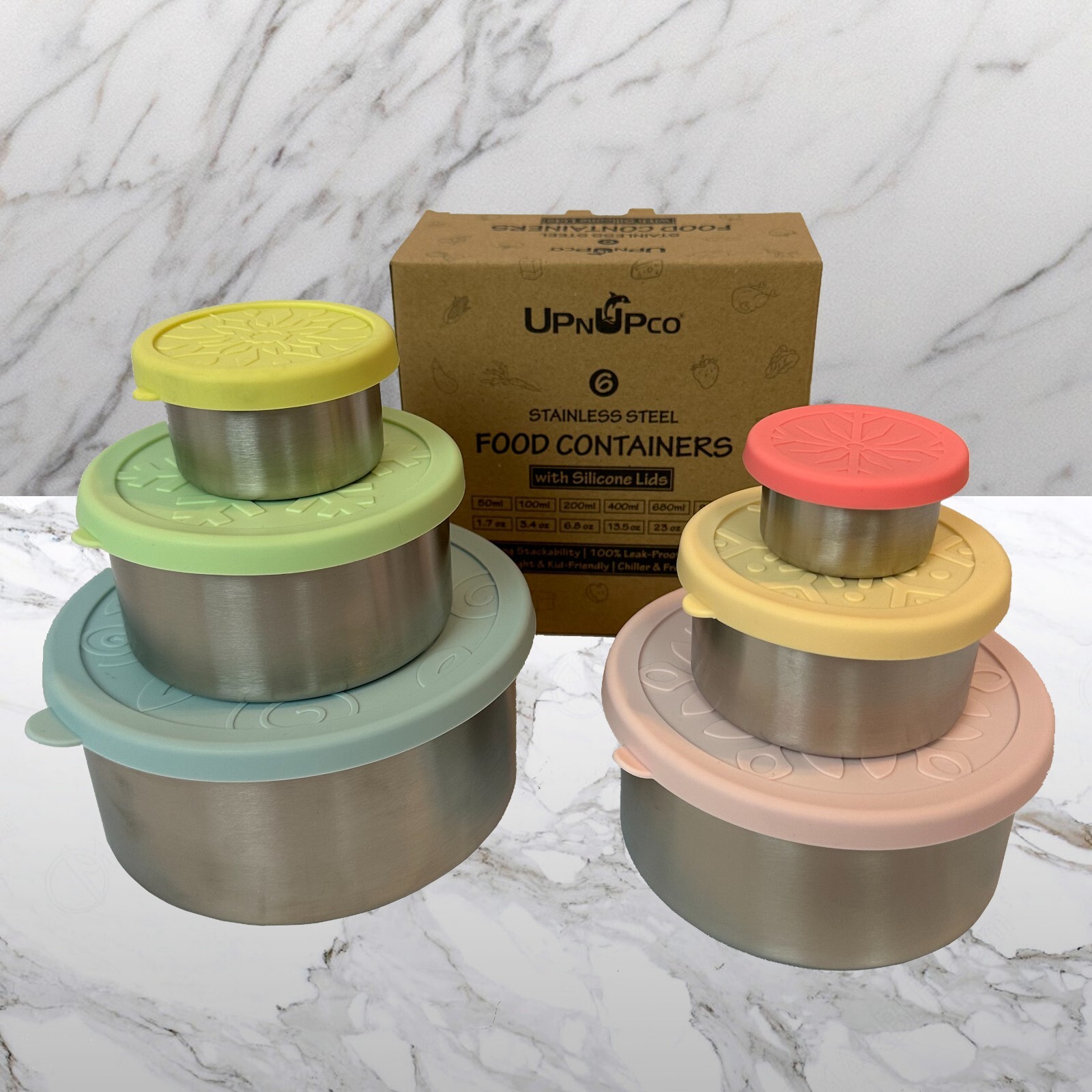 UpNUpCo Stainless Steel Food Containers with Silicon Lids – Snack Containers