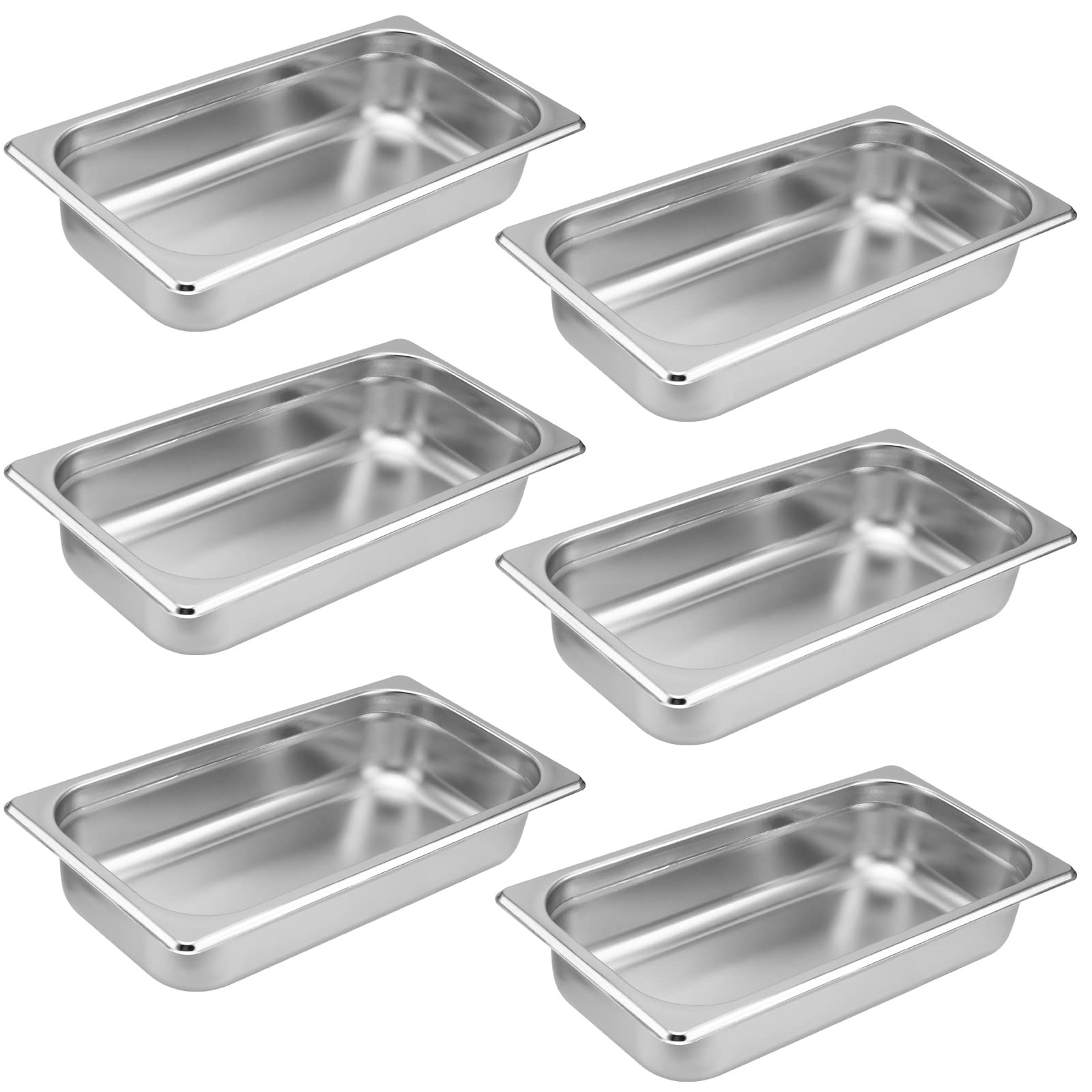 6 PCS 1/3 Size Steam Pan Commercial Stainless Steel Table Restaurant Silver