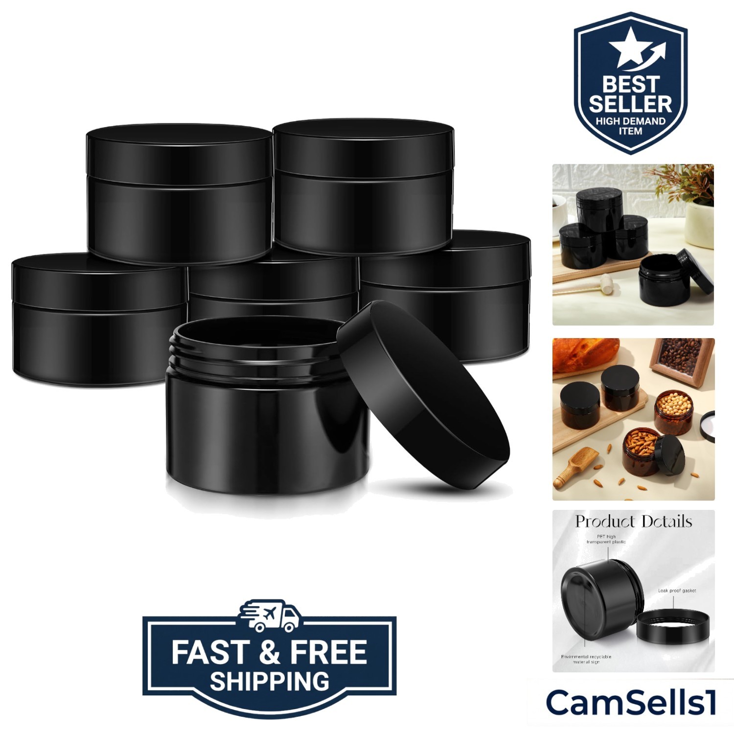 6 Pack 2 oz Plastic Jars Containers with Lids Wide-mouth Refillable Leakproof…
