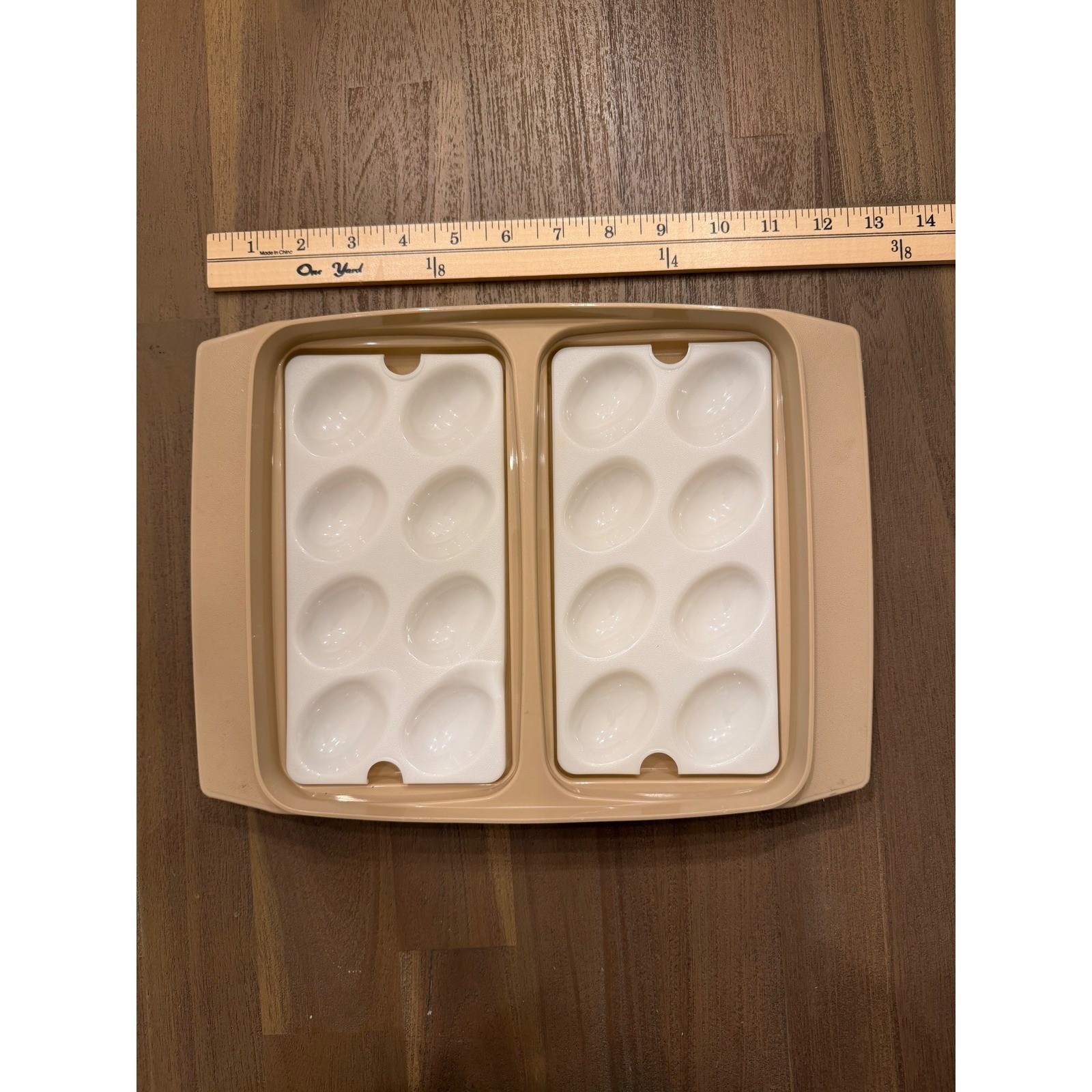 Vintage Tupperware Deviled Egg Carrier Almond Beige with Lid and Inserts
