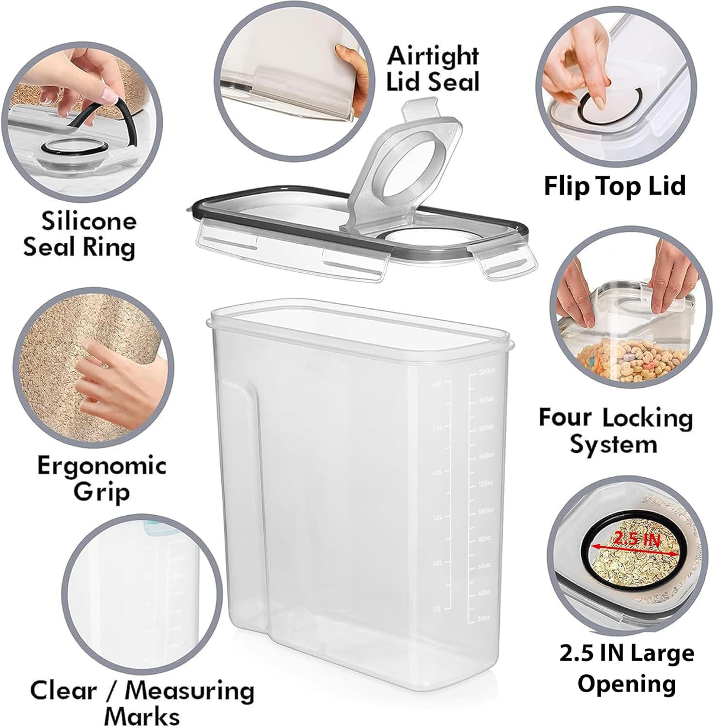 Shazo 2 Pack (6.3L / 213OZ) EXTRA Large Airtight Food Storage Cereal Containers