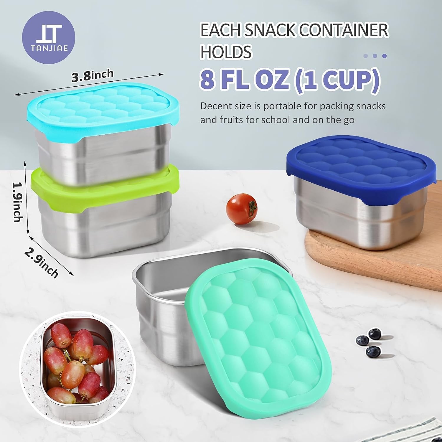 4Pack 8oz Small (1 CUP) Stainless Steel Snack Containers for Kids | Reusable