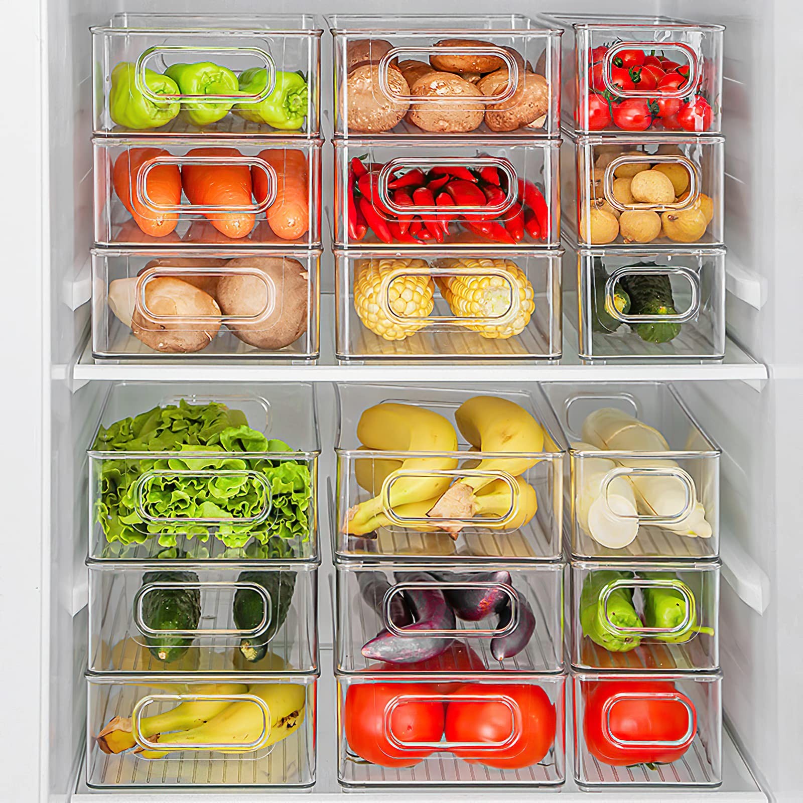 Kingrol 8 Pack Plastic Storage Bins for Freezer, Pantry, Countertop, Cabinet Org