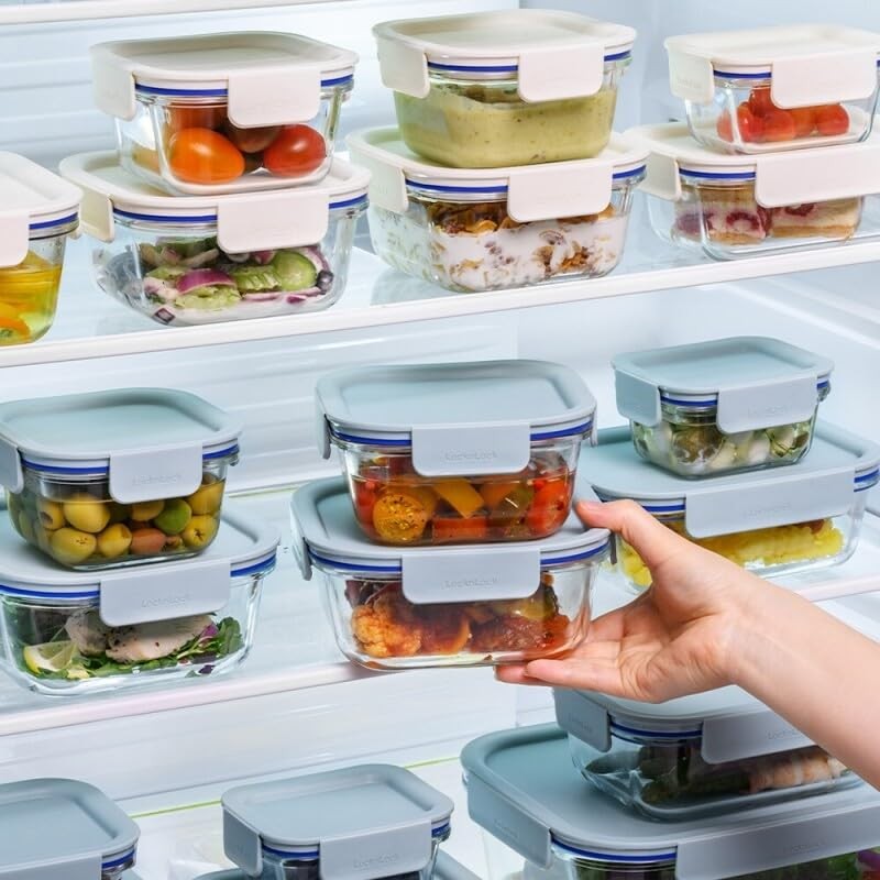 LocknLock LNG445S3M The Clear 6 set (3 containers & 3 Lids), 1L, Mint