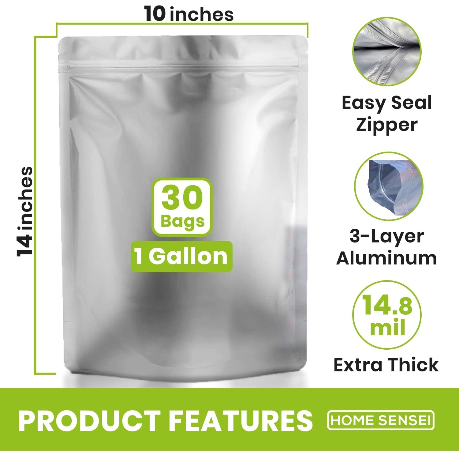 30 Mylar Bags For Food Storage 1 Gallon Extra Thick 15 Mil Long Term Food Grad