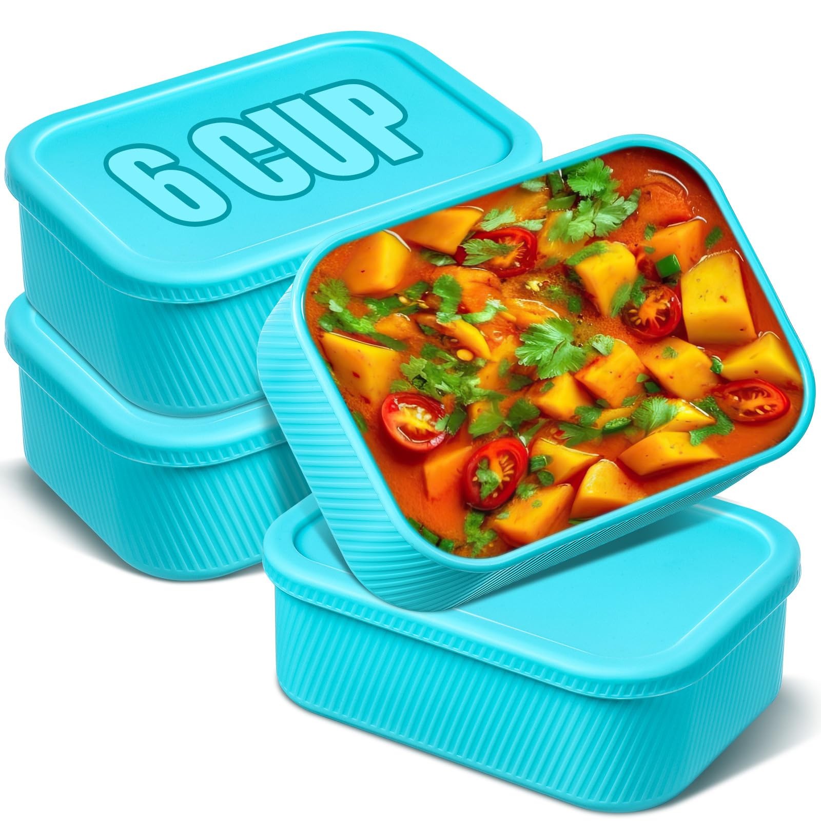 Nuogo 4 Pcs 6-Cup Silicone Freezer Trays with Lid, Soup & Food Storage Container