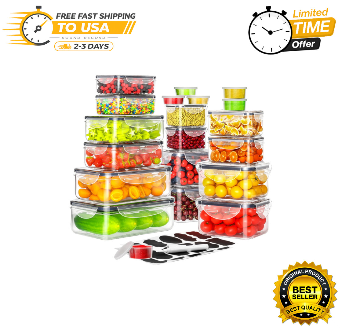 40pc Plastic Food Storage Containers Set Airtight Leakproof Meal Prep BPA Free