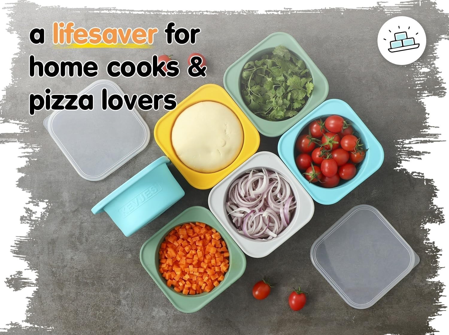 2-Pack 500ml Food Grade Silicone Containers with Airtight Lid for Pizza Dough