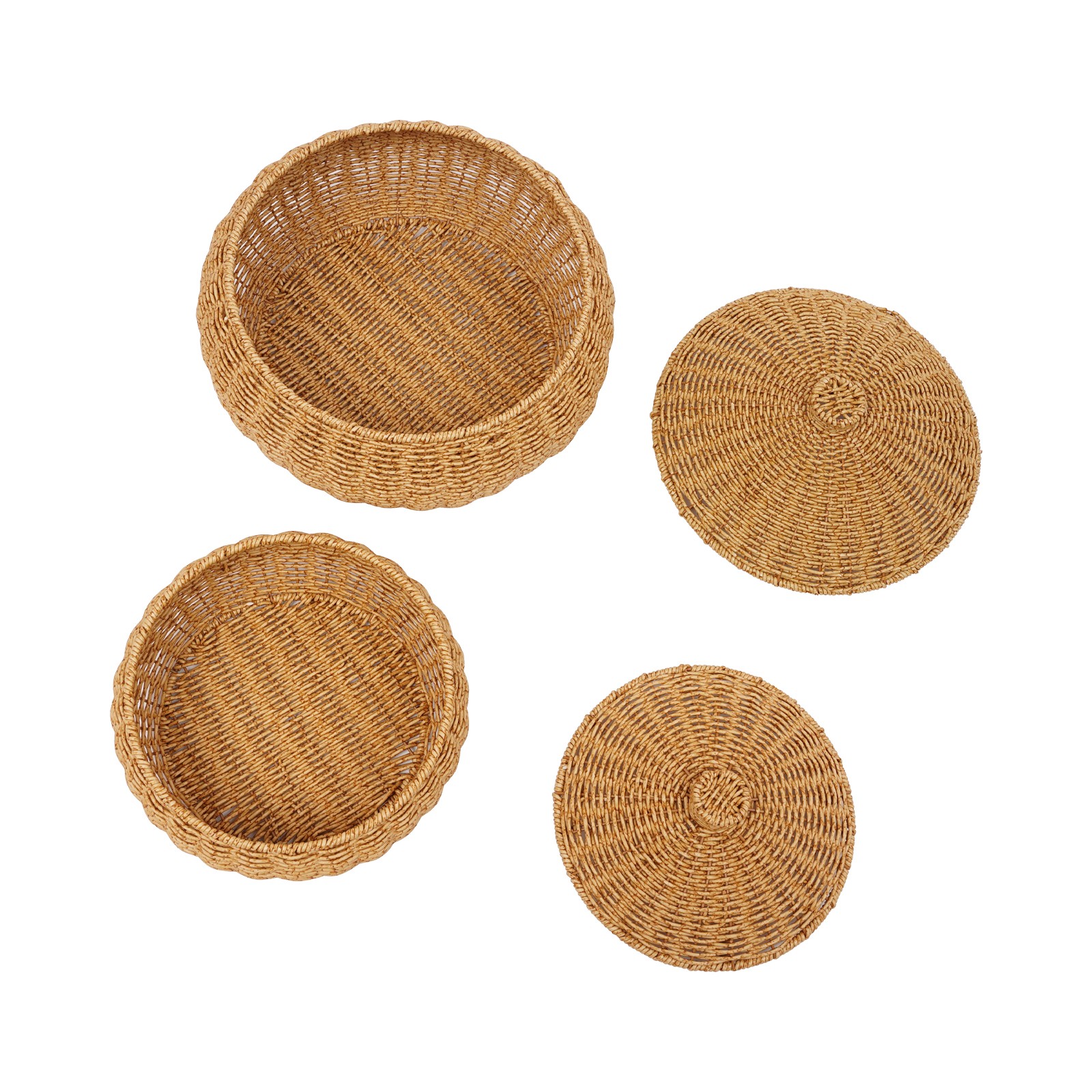 2PCS Vintage Farmhouse Round Hand Woven Storage Basket with Lids for Home