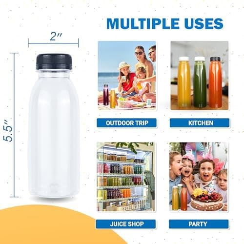 Holotap 42 Pcs 8 OZ Plastic Juice Bottles with Caps, Empty Clear Disposable B…