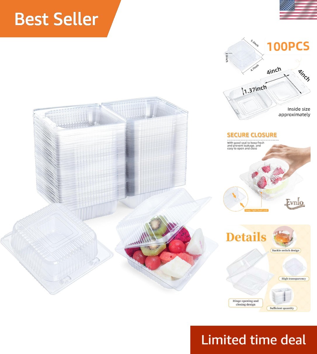 100 Clear Clamshell Food Containers with Lids – Perfect for Takeout & Desserts