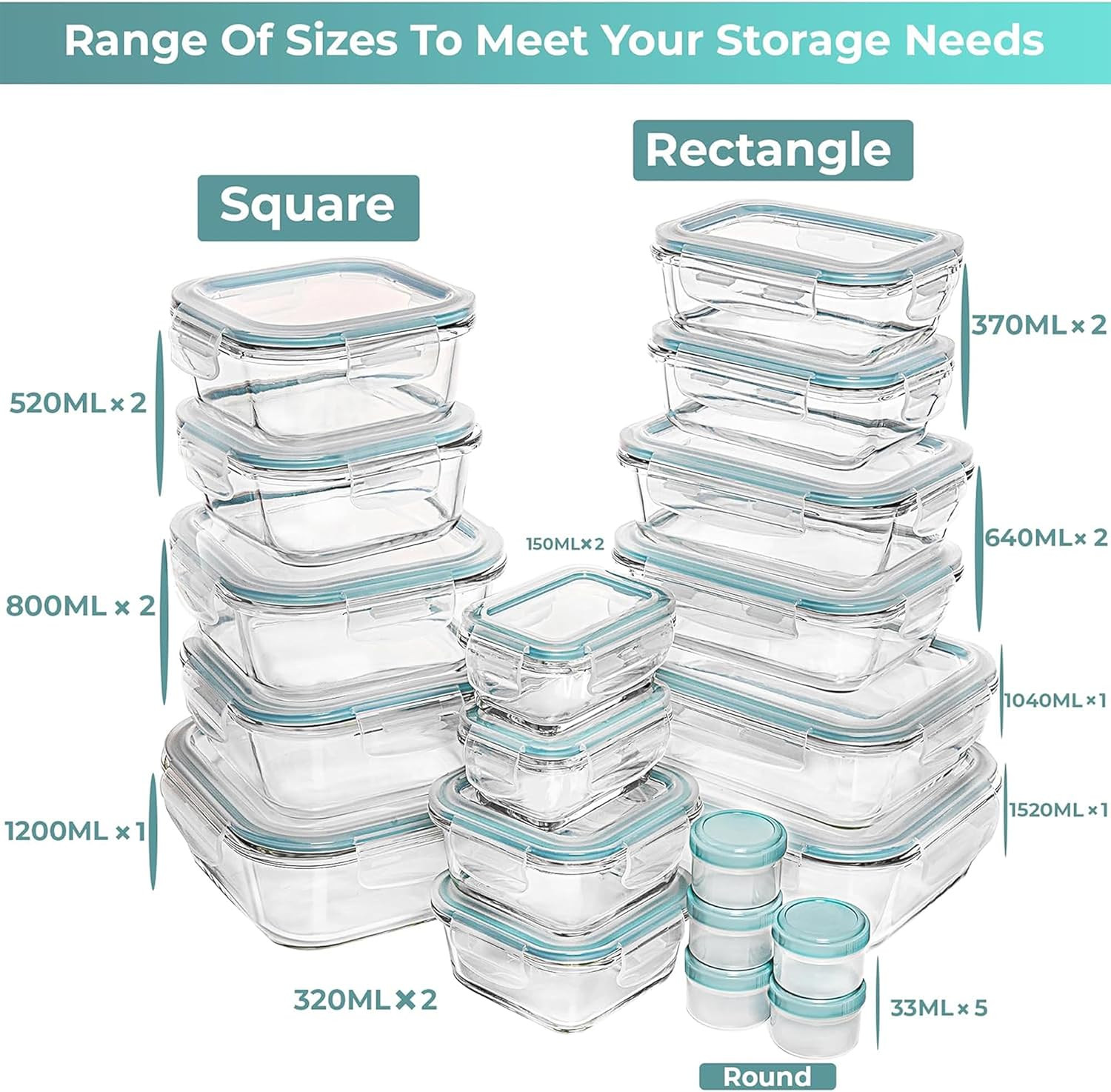 35 Pc Set Glass Food Storage Containers with Lids – Meal Prep Airtight Bento Box