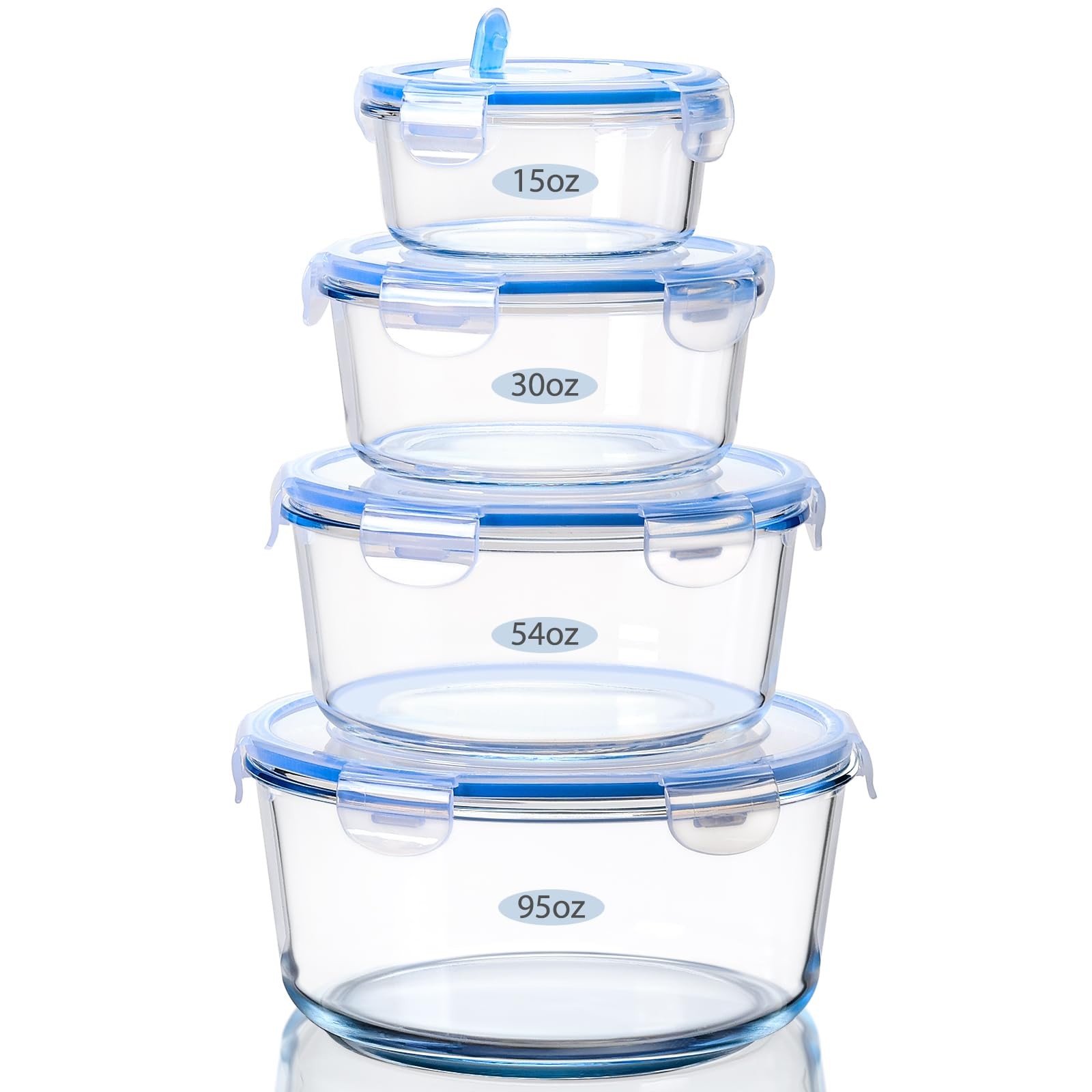 95/54/30/15oz Round Large Glass Food Storage Containers with Airtight Lids, M…