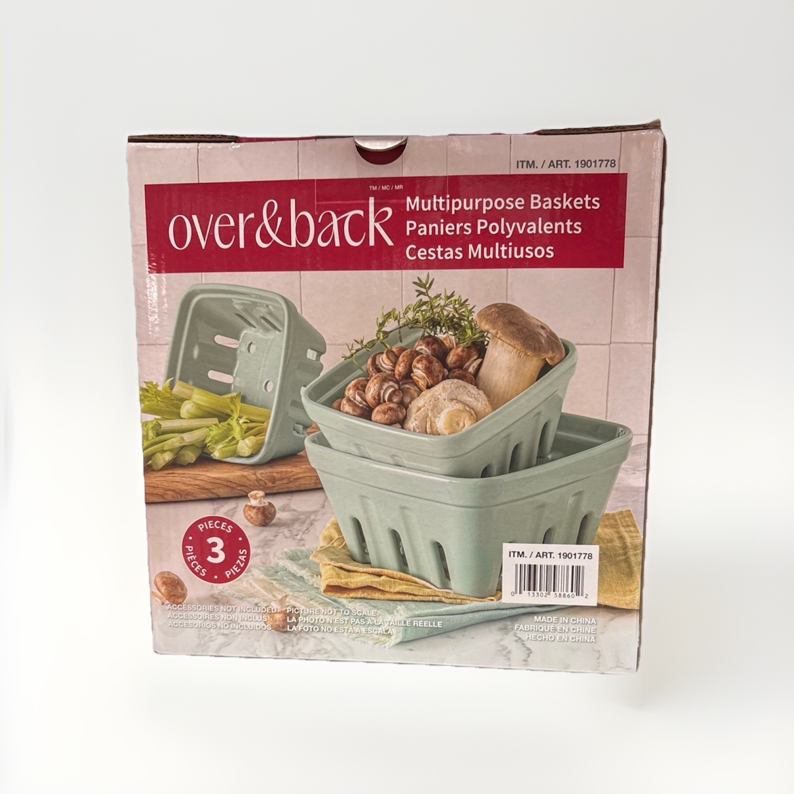Over&Back Stoneware Multipurpose Basket Set 3 Pc Blue Berry Basket Kitchen