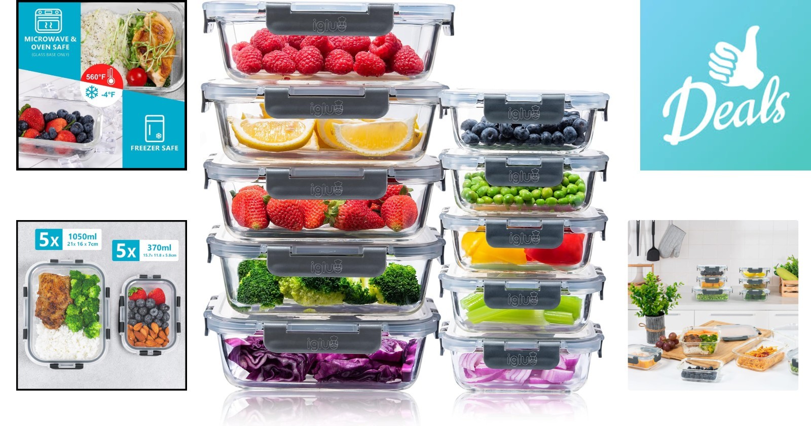 Durable Airtight Borosilicate Glass Storage Set – 10 Pack for Meal Prep
