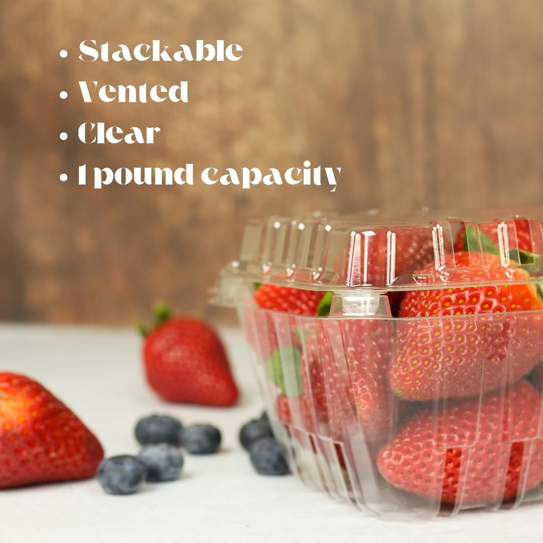 55 PCS 1 Pound Size Strawberry Berry Basket Clam Shell Container Storage