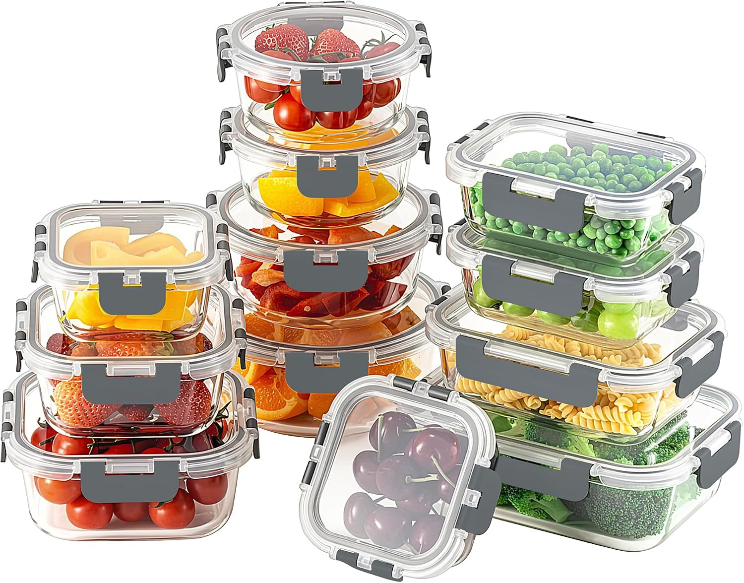 24Pc Glass Food Storage Set with Snap Lock Lids – Airtight & BPA Free