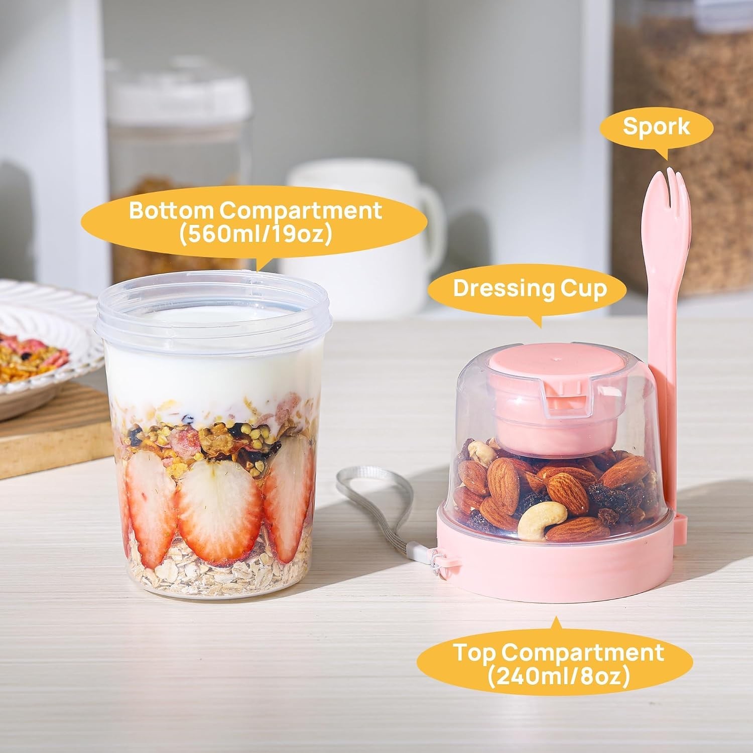 4 Pack 27oz Yogurt Parfait Cups with Lids and Spoons, Overnight Oats Containe…