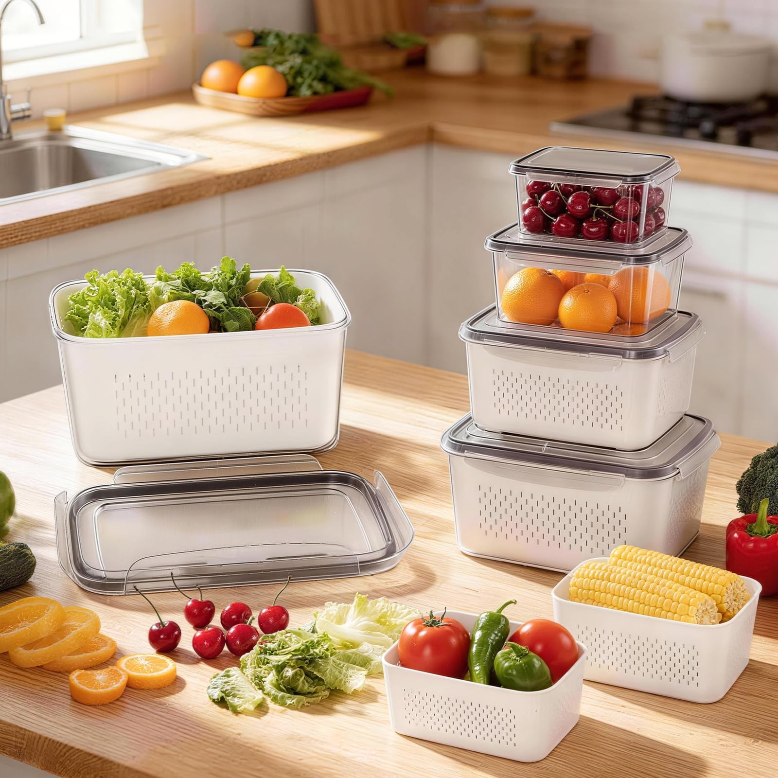 8 Pack Fruit Storage Containers For Fridge, Produce Containers For Fridge With