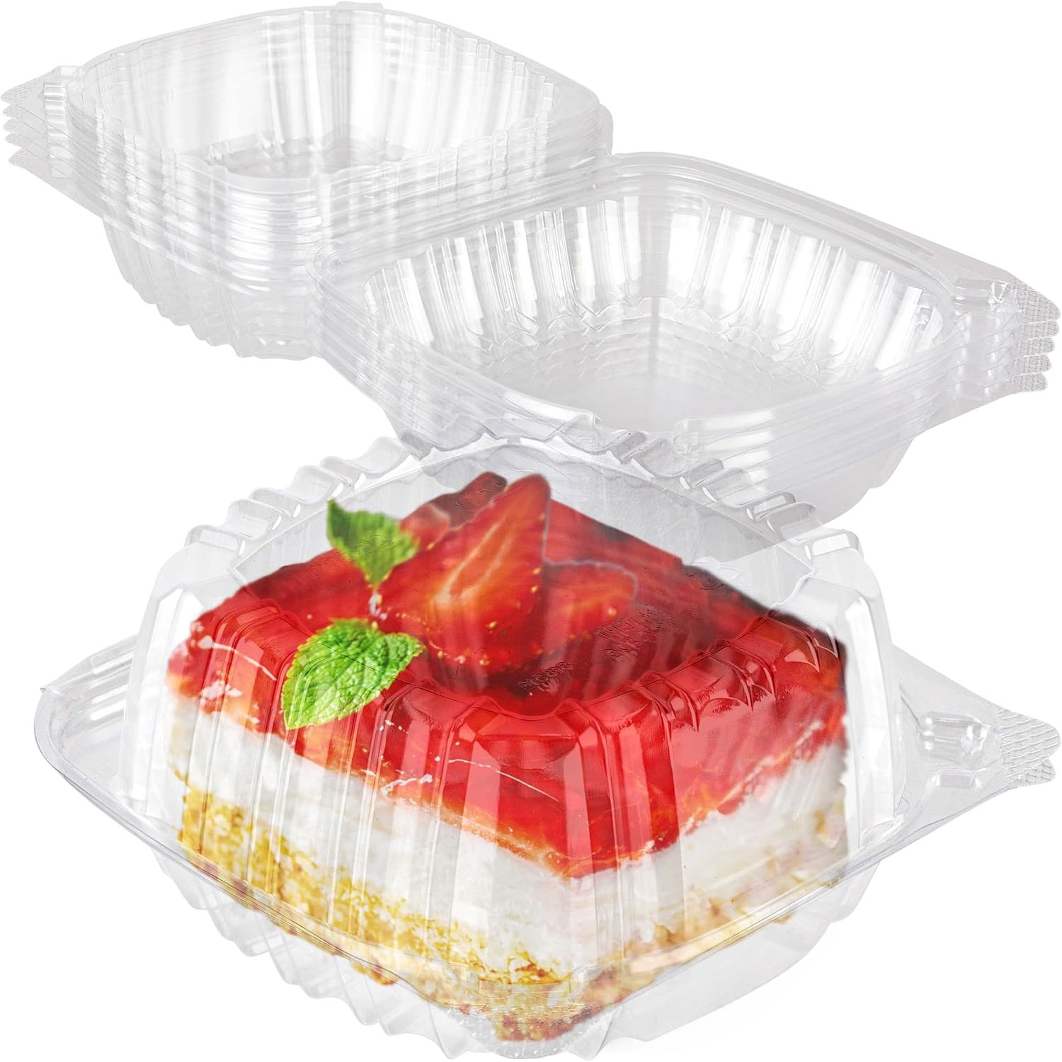 Disposable Plastic to Go Containers with Clear Lids (25 Pack) Fancy Hinged Top S