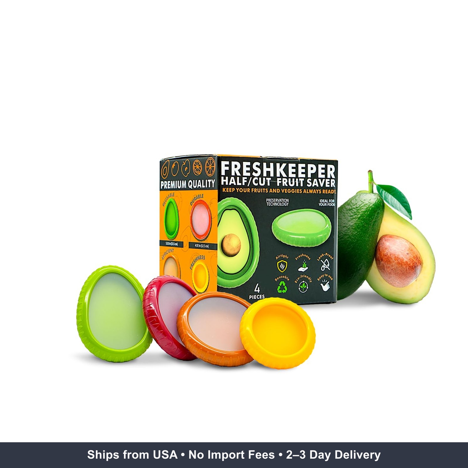 4PC Fruit Vegetable Savers BPA Free Food Containers Silicone Lids Reusable for