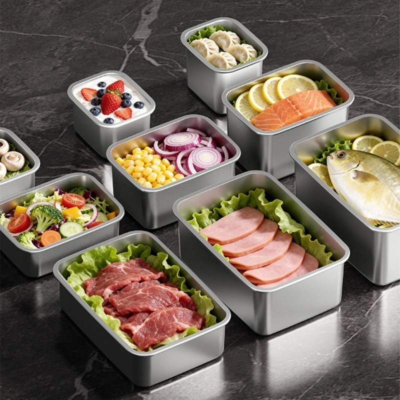 Rectangular Lunch Container in 304 Metal with Clear Lid
