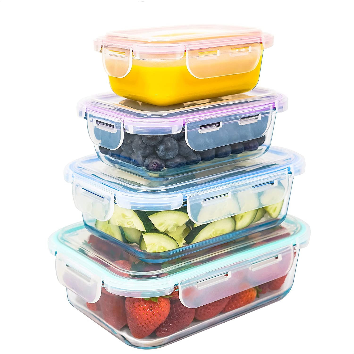 Luxury & Grace Airtight BPA Free Glass Food Storage Containers 0.36+0.60+1+1.5 L