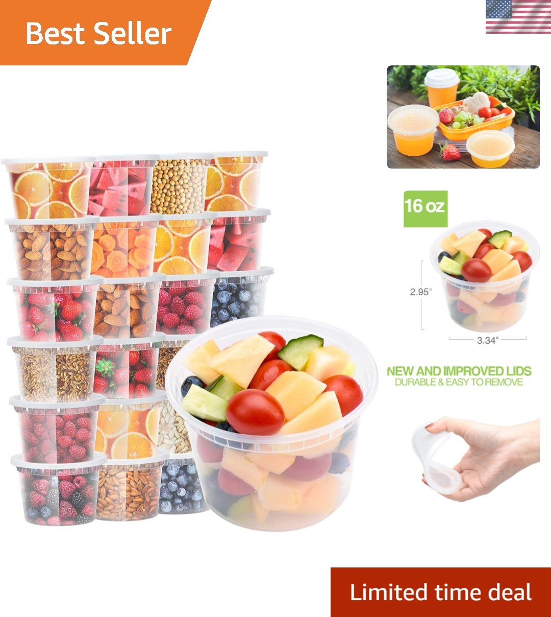Reusable 16 Oz Meal Prep Containers – Dishwasher and Microwave Safe, 24 Pack