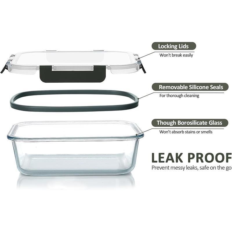 5-Packs, 36 Oz Glass Meal Prep Containers with Snap Locking Lids Food Containers