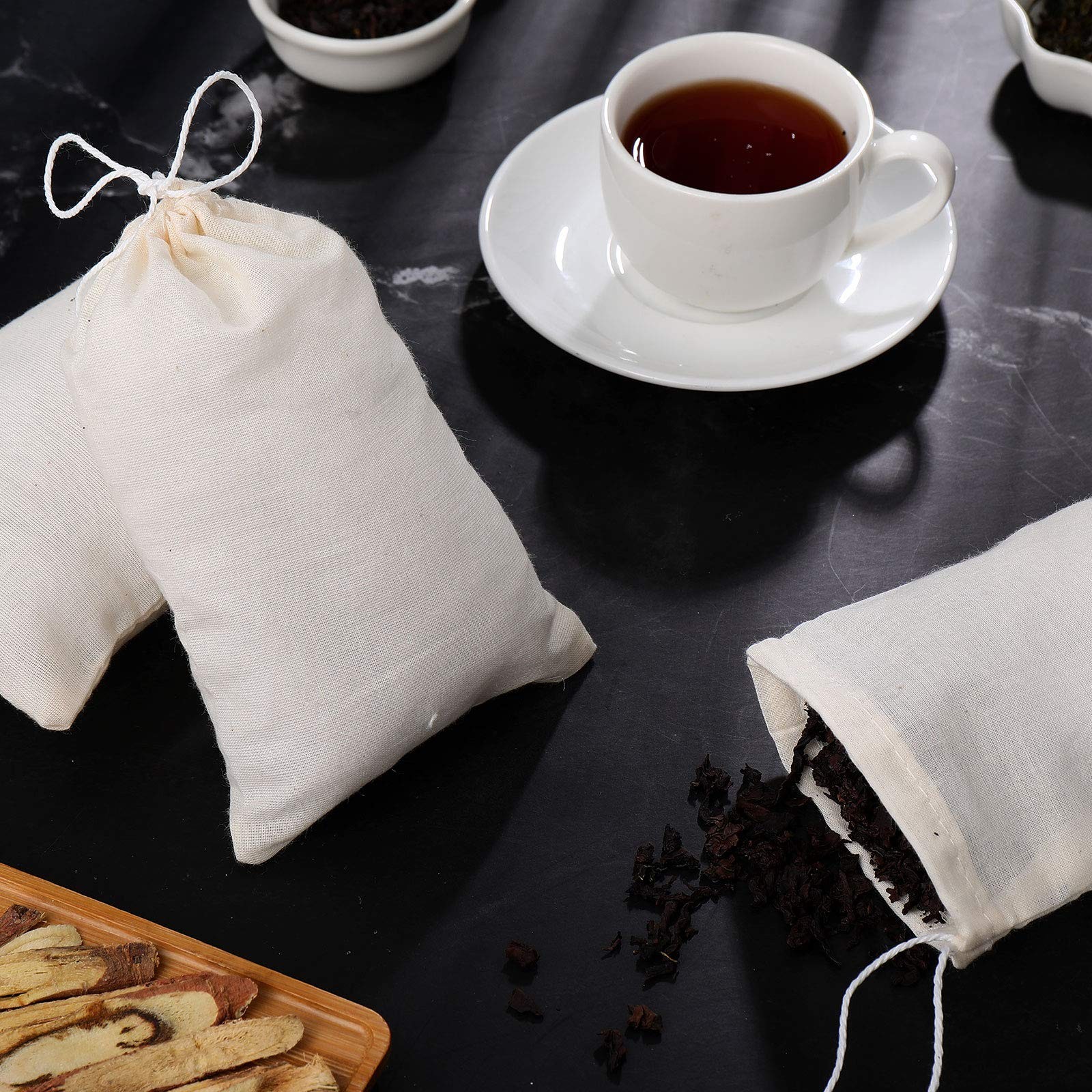 Boao 50 Pcs Cheese Cloth Tea Bags 4 x 6 Inch for Straining 4 x 6 Inch, Beige