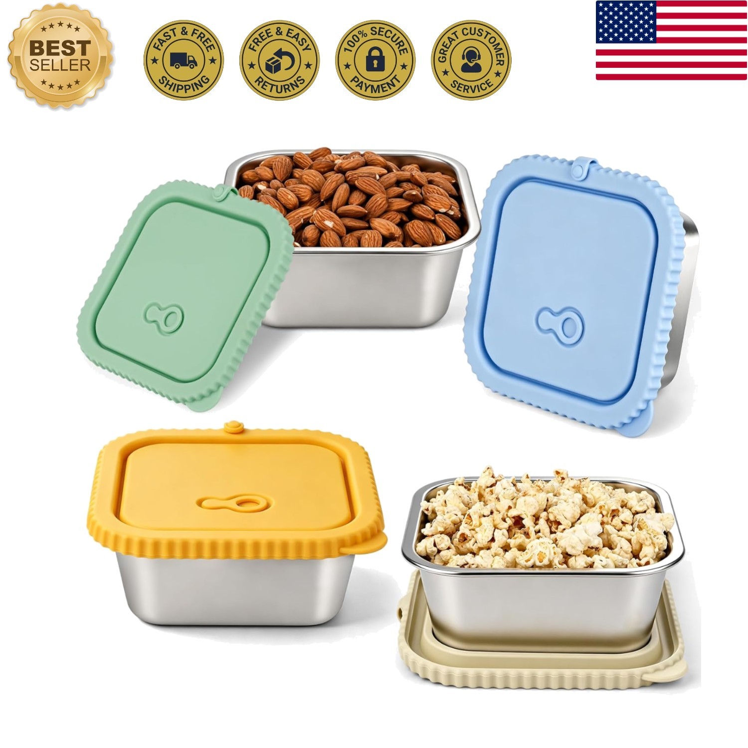 Stackable 32oz Stainless Steel Bento Boxes – Leakproof Silicone Lids Included