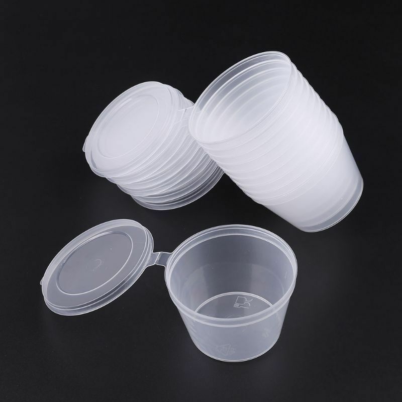 10X Small Plastic Sauce Cups Storage Containers Clear Boxes with Lid