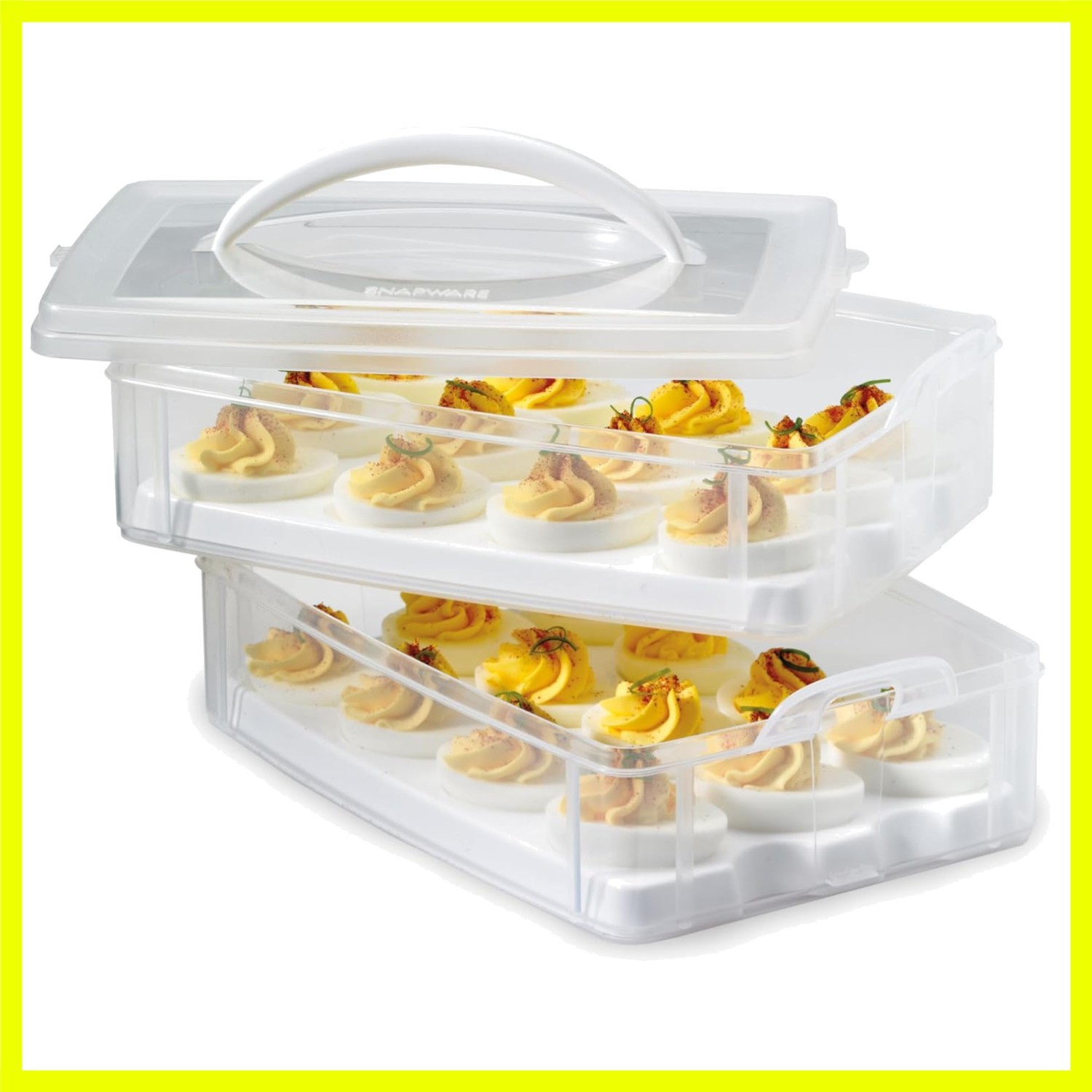 2-Layer, 24 Eggs Plastic Detachable Deviled Egg Carrier Storage Container Wit…