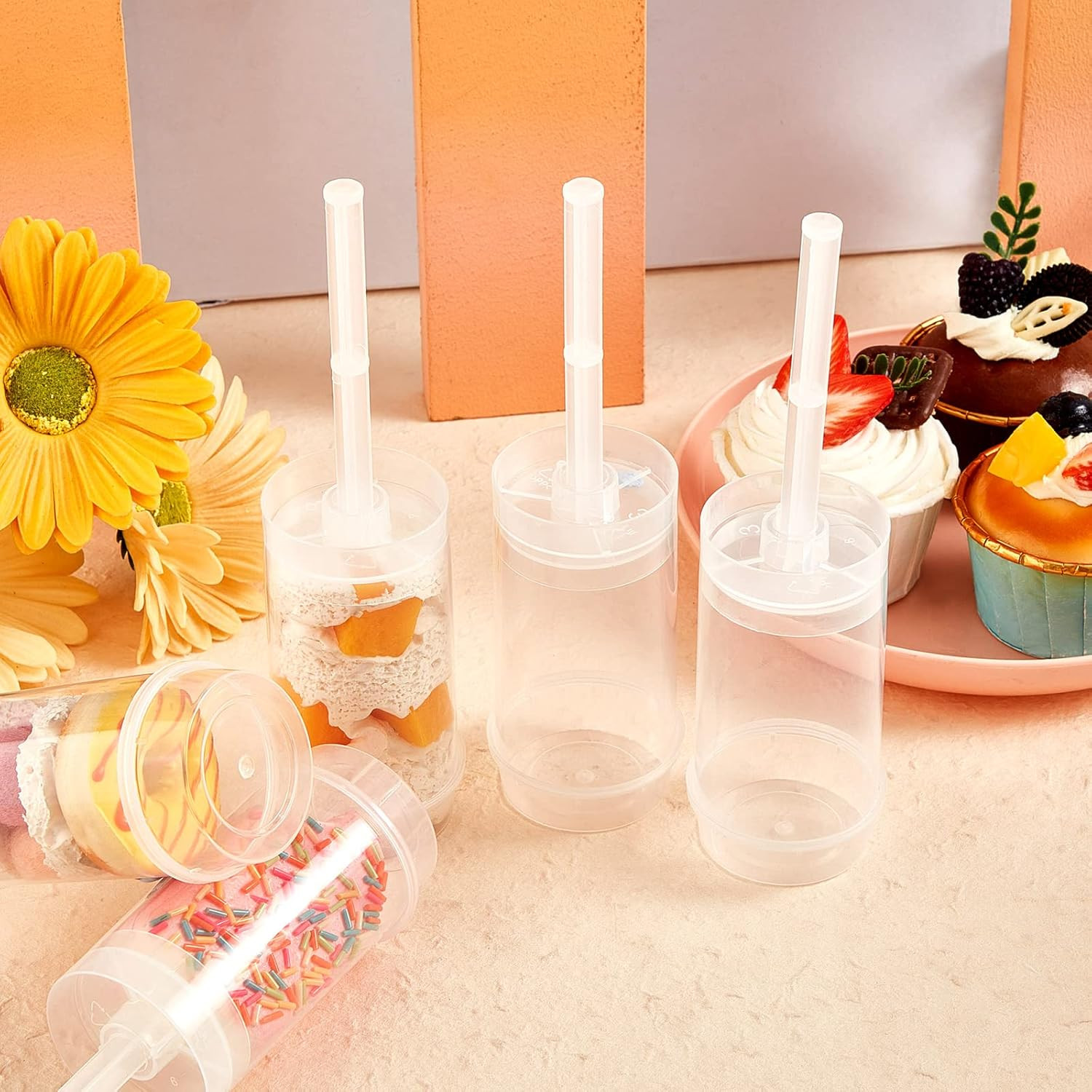Lenwen 300 Pcs Cake Push Pop Containers with Lids, Reusable Cake Push Pops, Muti