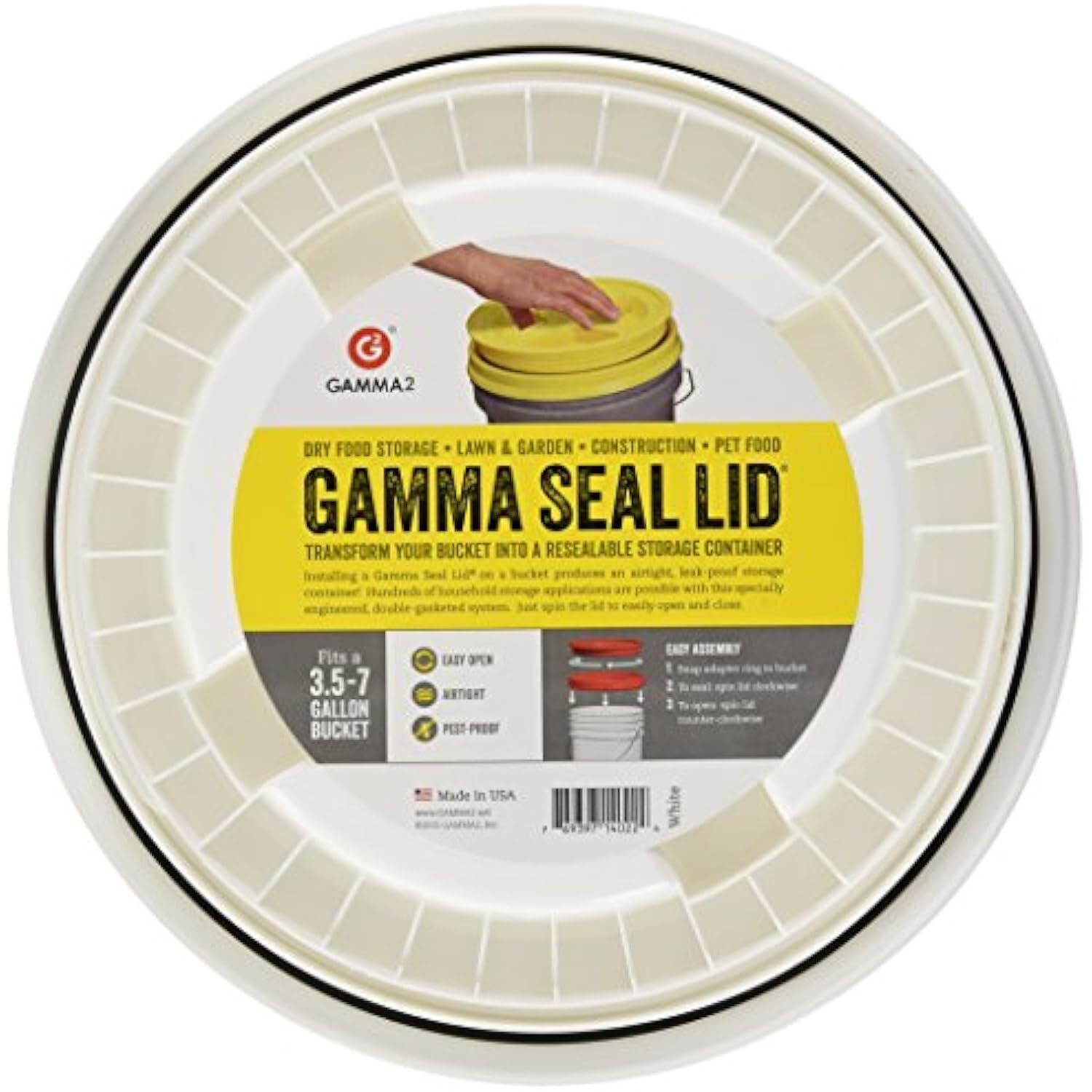 White Gamma Seal Lid Airtight & Leakproof Storage for 3.5 to 7 Gallon Bucket