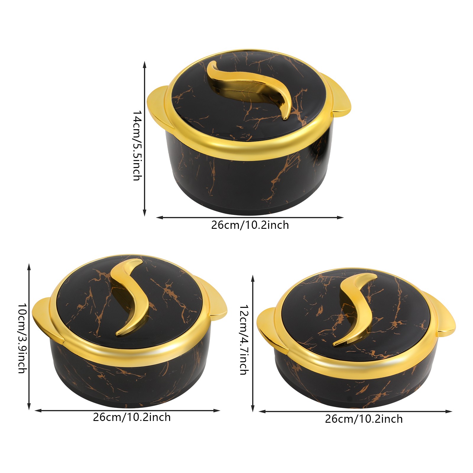 3PCS Insulated Containers Round Thermal Dish Set Hot&Cold Food w/ Lids