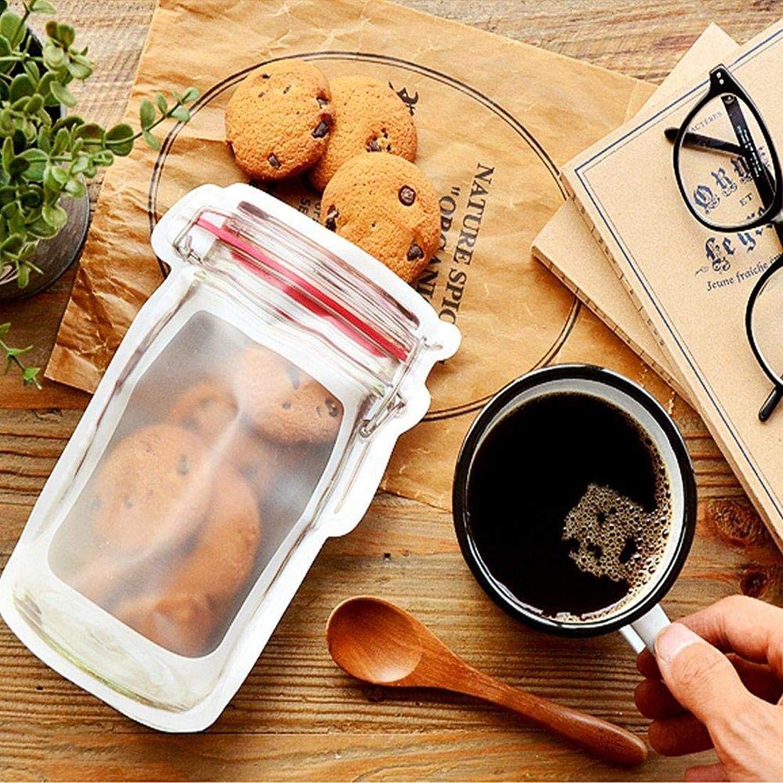 60Pcs 3 Color Mixed Food Saver Storage Bags Mason Jar Pattern Reusable Portab…