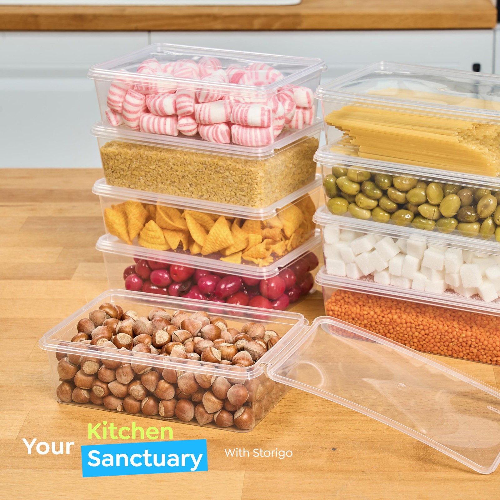 StoriGo 20 Pack 34 oz Airtight Food Storage Containers with Attached Hinged L…