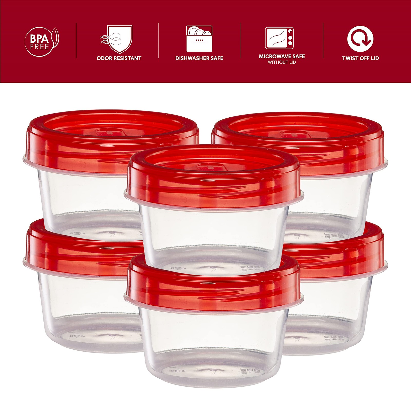 (4 Ounce 10 Pack) Twist Cap Containers Clear Bottom with Red Top Screw on Lids T