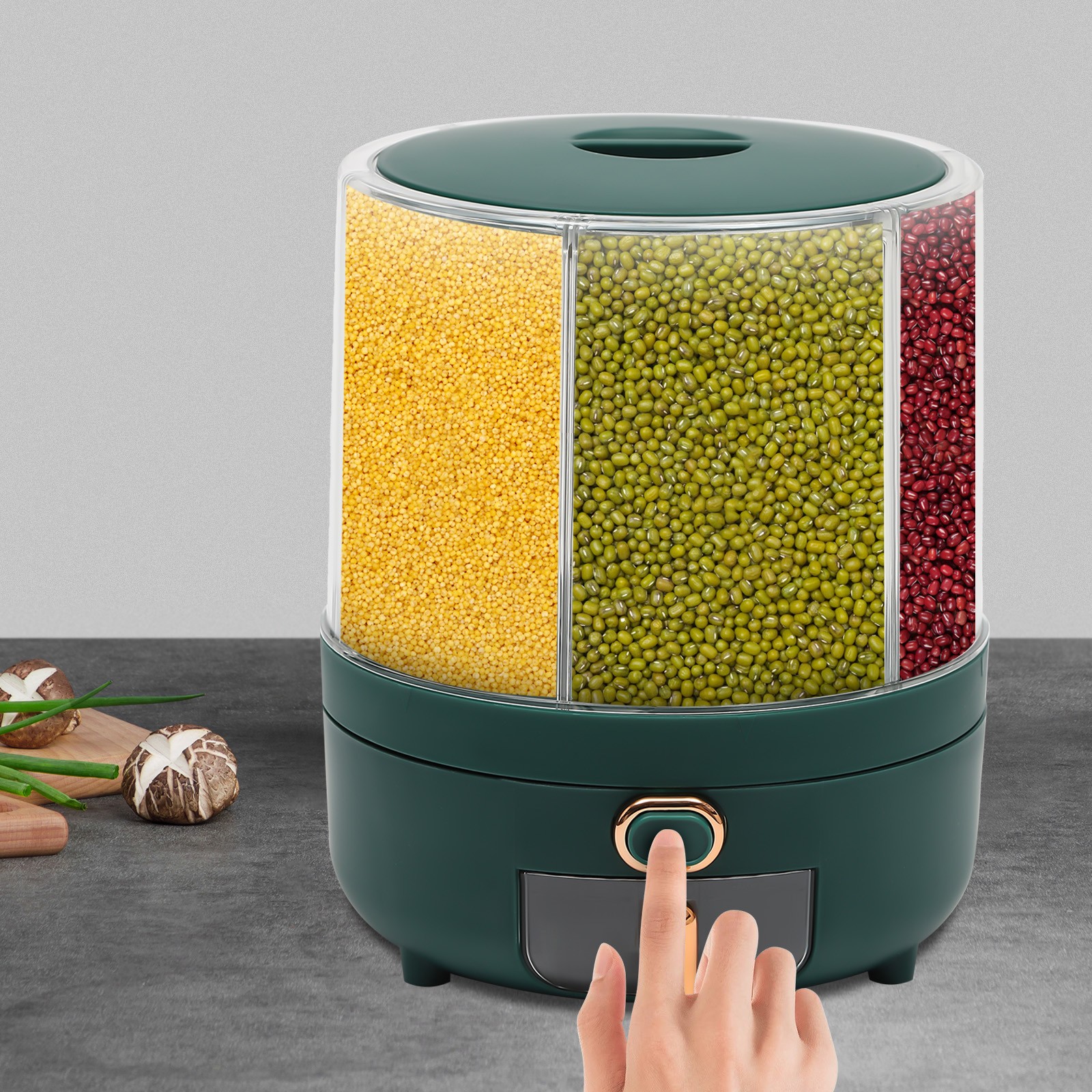 Rice Dispenser Dry Grain Food Storage Container Tank 6-Grid Rotating for Kitchen